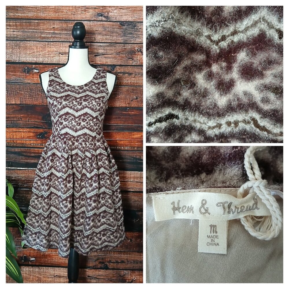 NWT Hem & Thread Dress M Fit & Flare Soft Fuzzy Leopard Faux Fur Lined